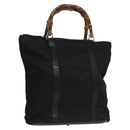 GUCCI Bamboo Hand Bag Nylon Black Auth ep7284-1