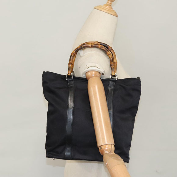 GUCCI Bamboo Hand Bag Nylon Black Auth ep7284