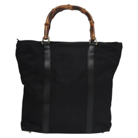 GUCCI Bamboo Hand Bag Nylon Black Auth ep7284 - 0