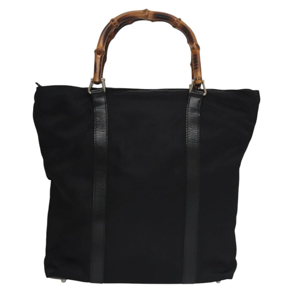 GUCCI Bamboo Hand Bag Nylon Black Auth ep7284
