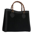 GUCCI Bamboo Hand Bag Suede Leather Black Auth ep7313-1