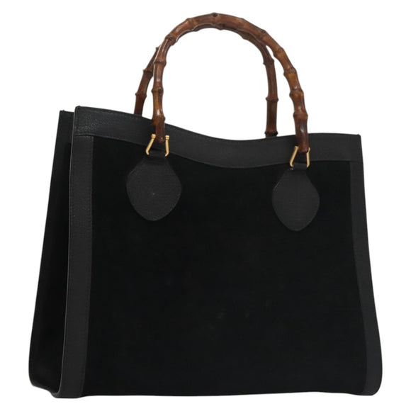 GUCCI Bamboo Hand Bag Suede Leather Black Auth ep7313