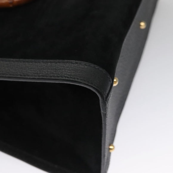 GUCCI Bamboo Hand Bag Suede Leather Black Auth ep7313