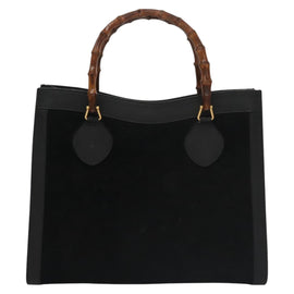 GUCCI Bamboo Hand Bag Suede Leather Black Auth ep7313 - 0