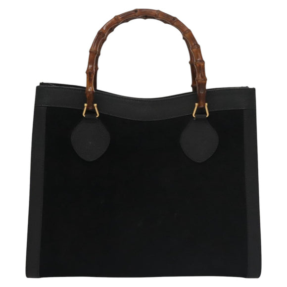 GUCCI Bamboo Hand Bag Suede Leather Black Auth ep7313