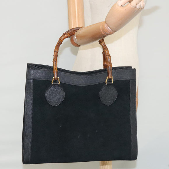 GUCCI Bamboo Hand Bag Suede Leather Black Auth ep7313