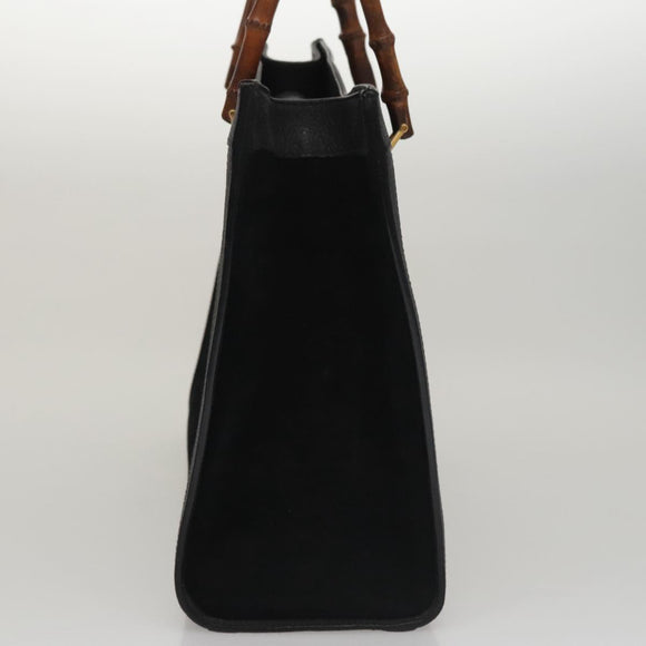 GUCCI Bamboo Hand Bag Suede Leather Black Auth ep7313