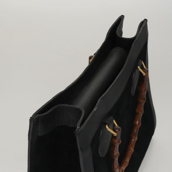 GUCCI Bamboo Hand Bag Suede Leather Black Auth ep7313