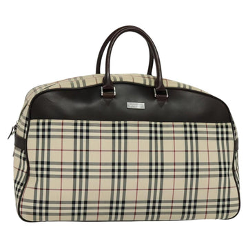 BURBERRY Nova Check Boston Bag Canvas Beige Auth ep7325