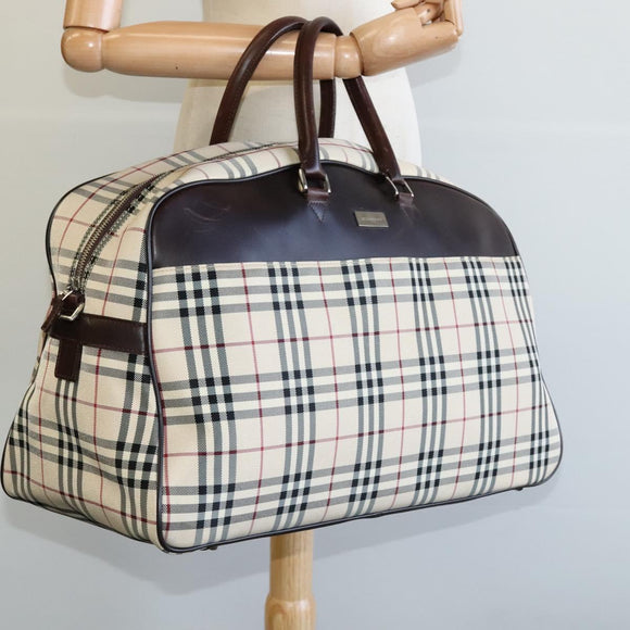 BURBERRY Nova Check Boston Bag Canvas Beige Auth ep7325