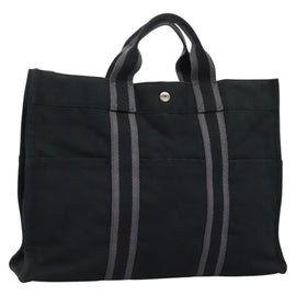HERMES Fourre Tout MM Hand Bag Canvas Black Auth ep7392