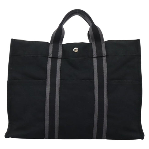 HERMES Fourre Tout MM Hand Bag Canvas Black Auth ep7392