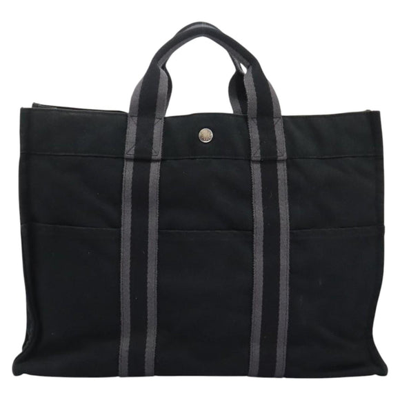 HERMES Fourre Tout MM Hand Bag Canvas Black Auth ep7392
