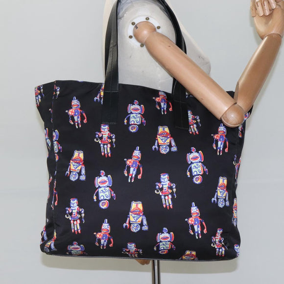 PRADA Tote Bag Nylon Black Silver Auth ep7424