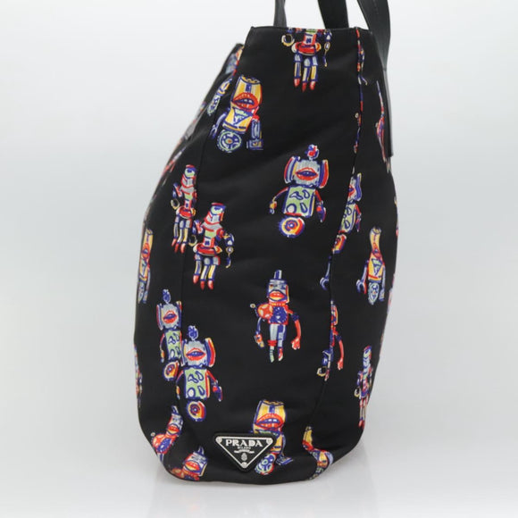 PRADA Tote Bag Nylon Black Silver Auth ep7424