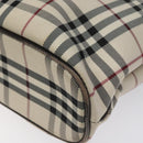 BURBERRY Nova Check Hand Bag Nylon Beige Dark Brown Silver Auth ep7479-9
