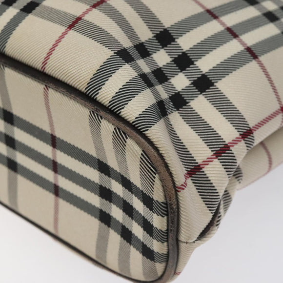 BURBERRY Nova Check Hand Bag Nylon Beige Dark Brown Silver Auth ep7479