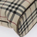 BURBERRY Nova Check Hand Bag Nylon Beige Dark Brown Silver Auth ep7479-14
