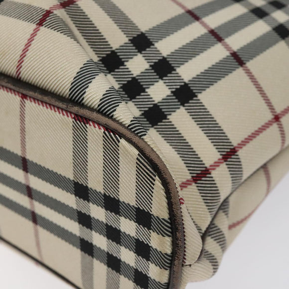 BURBERRY Nova Check Hand Bag Nylon Beige Dark Brown Silver Auth ep7479