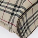 BURBERRY Nova Check Hand Bag Nylon Beige Dark Brown Silver Auth ep7479-16