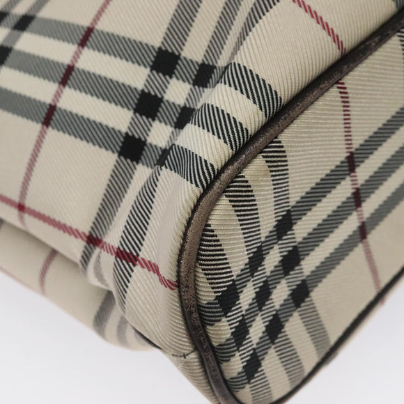 BURBERRY Nova Check Hand Bag Nylon Beige Dark Brown Silver Auth ep7479