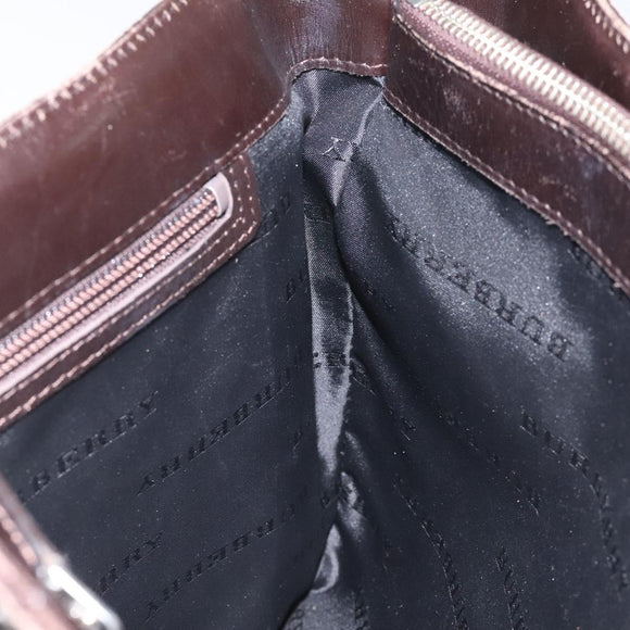 BURBERRY Nova Check Hand Bag Nylon Beige Dark Brown Silver Auth ep7479