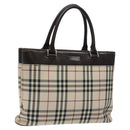 BURBERRY Nova Check Hand Bag Nylon Beige Dark Brown Silver Auth ep7479-1