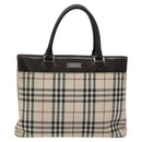 BURBERRY Nova Check Hand Bag Nylon Beige Dark Brown Silver Auth ep7479-13