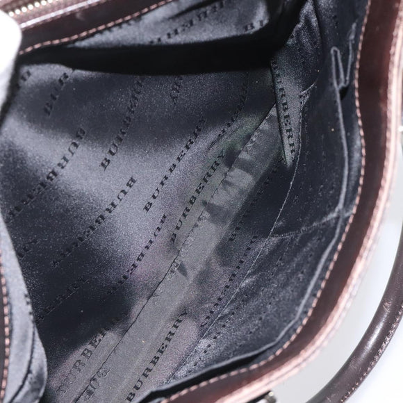 BURBERRY Nova Check Hand Bag Nylon Beige Dark Brown Silver Auth ep7479