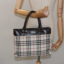BURBERRY Nova Check Hand Bag Nylon Beige Dark Brown Silver Auth ep7479-23