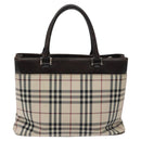 BURBERRY Nova Check Hand Bag Nylon Beige Dark Brown Silver Auth ep7479-2