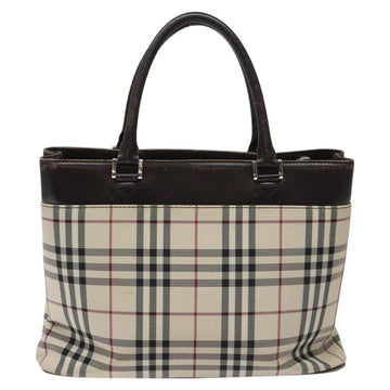 BURBERRY Nova Check Hand Bag Nylon Beige Dark Brown Silver Auth ep7479 - 0