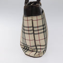 BURBERRY Nova Check Hand Bag Nylon Beige Dark Brown Silver Auth ep7479-3