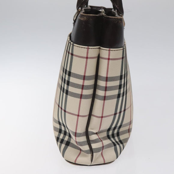 BURBERRY Nova Check Hand Bag Nylon Beige Dark Brown Silver Auth ep7479