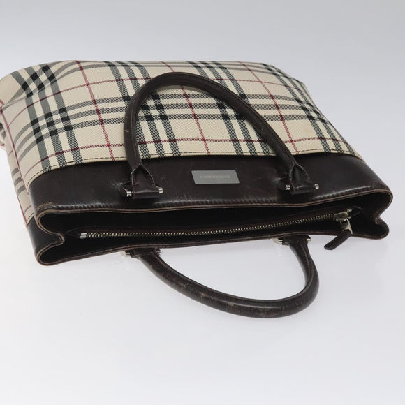 BURBERRY Nova Check Hand Bag Nylon Beige Dark Brown Silver Auth ep7479