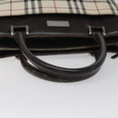 BURBERRY Nova Check Hand Bag Nylon Beige Dark Brown Silver Auth ep7479-7