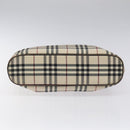BURBERRY Nova Check Hand Bag Nylon Beige Dark Brown Silver Auth ep7479-5
