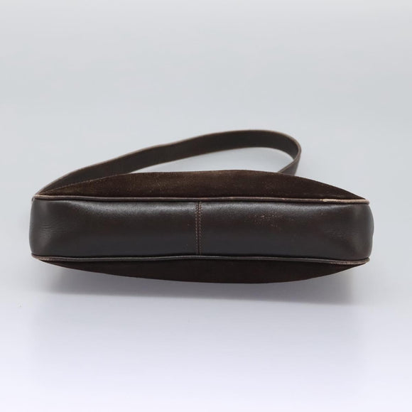 GUCCI Web Sherry Line Shoulder Bag Suede Leather Brown Gold Red Auth ep7487