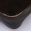 GUCCI Web Sherry Line Shoulder Bag Suede Leather Brown Gold Red Auth ep7487-15