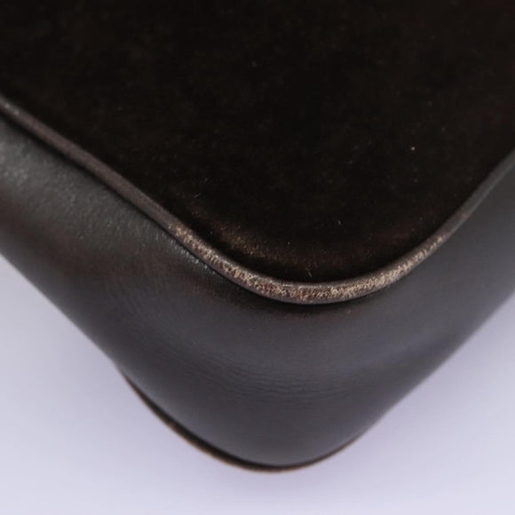 GUCCI Web Sherry Line Shoulder Bag Suede Leather Brown Gold Red Auth ep7487