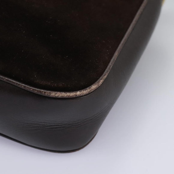 GUCCI Web Sherry Line Shoulder Bag Suede Leather Brown Gold Red Auth ep7487