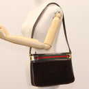 GUCCI Web Sherry Line Shoulder Bag Suede Leather Brown Gold Red Auth ep7487-24