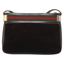 GUCCI Web Sherry Line Shoulder Bag Suede Leather Brown Gold Red Auth ep7487-2