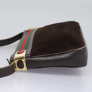 GUCCI Web Sherry Line Shoulder Bag Suede Leather Brown Gold Red Auth ep7487-3