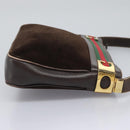 GUCCI Web Sherry Line Shoulder Bag Suede Leather Brown Gold Red Auth ep7487-4