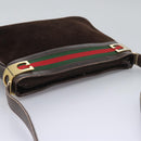 GUCCI Web Sherry Line Shoulder Bag Suede Leather Brown Gold Red Auth ep7487-6