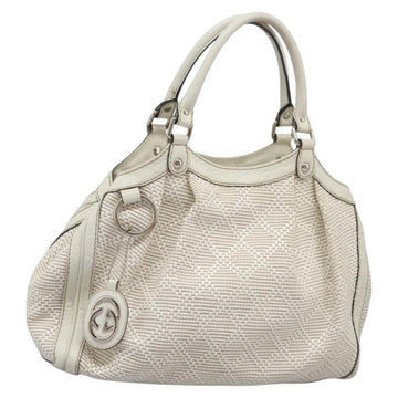 GUCCI Hand Bag Raffia Silver White 211944 Auth ep7490
