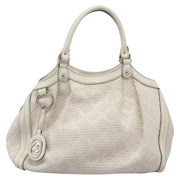GUCCI Hand Bag Raffia Silver White 211944 Auth ep7490