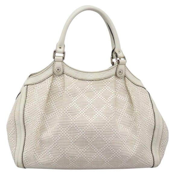 GUCCI Hand Bag Raffia Silver White 211944 Auth ep7490