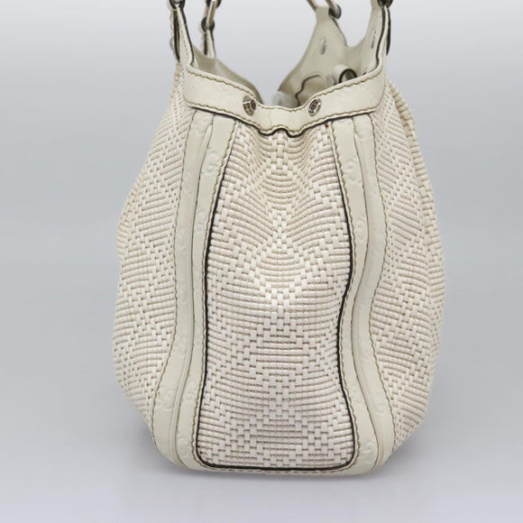 GUCCI Hand Bag Raffia Silver White 211944 Auth ep7490